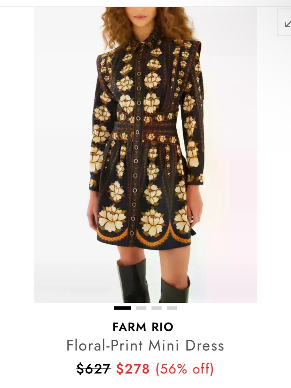 FARM Rio Black Mini Dress with Cream Floral Print